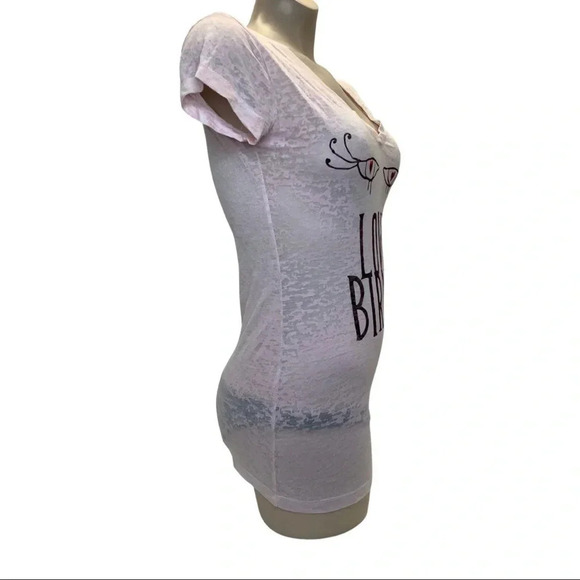 House of Mental Size Medium Pink V-Neck Fitted Burnout Tee. New - Picture 2 of 4